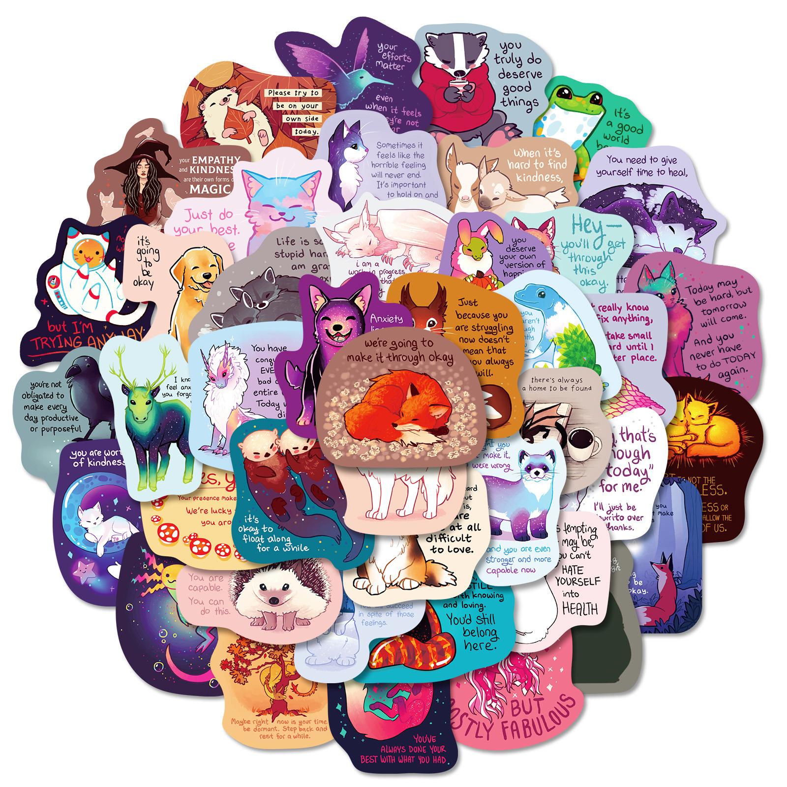 

50 Cure Text Stickers Ins Fun Ins Inspirational Text Stickers Hand Account Decorative Small Pattern Water Cup