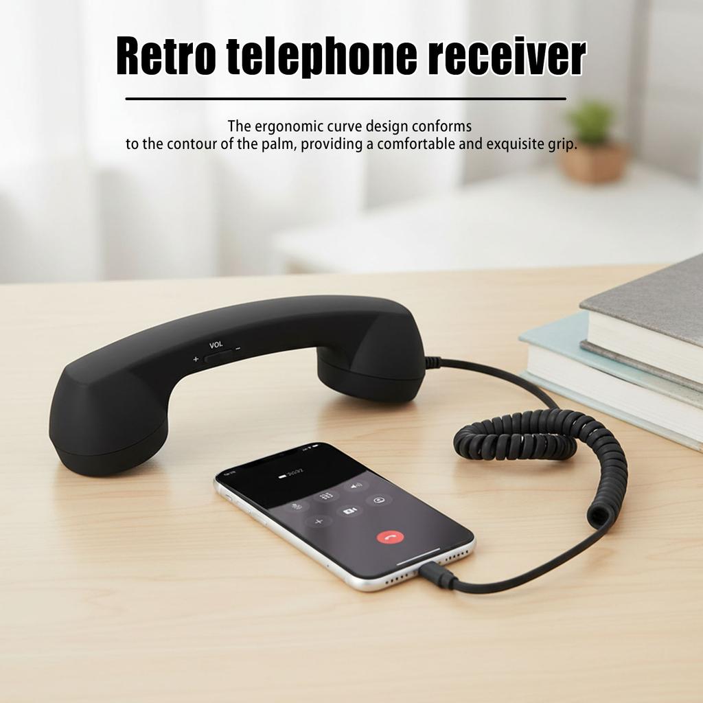 Landline Handle Receiver Type-C Creative Telephone Head Set Ergonomics Portable Vintage Phone Headset for Calls Meetings
