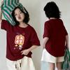 Girls Summer Cotton Cartoon Short Sleeve T Shirt White Round Neck Sweat Absorbing Top For Big Kids