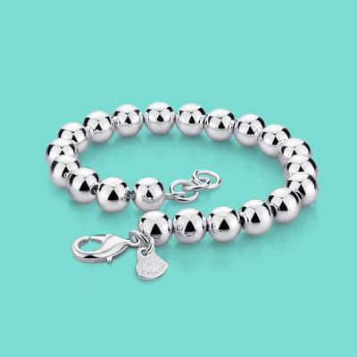 Women's 925 Sterling Silver Bracelet Simple Style Beaded Chain Solid Silver Not Fade 6mm16-20cm Size Charm Female Accessories
