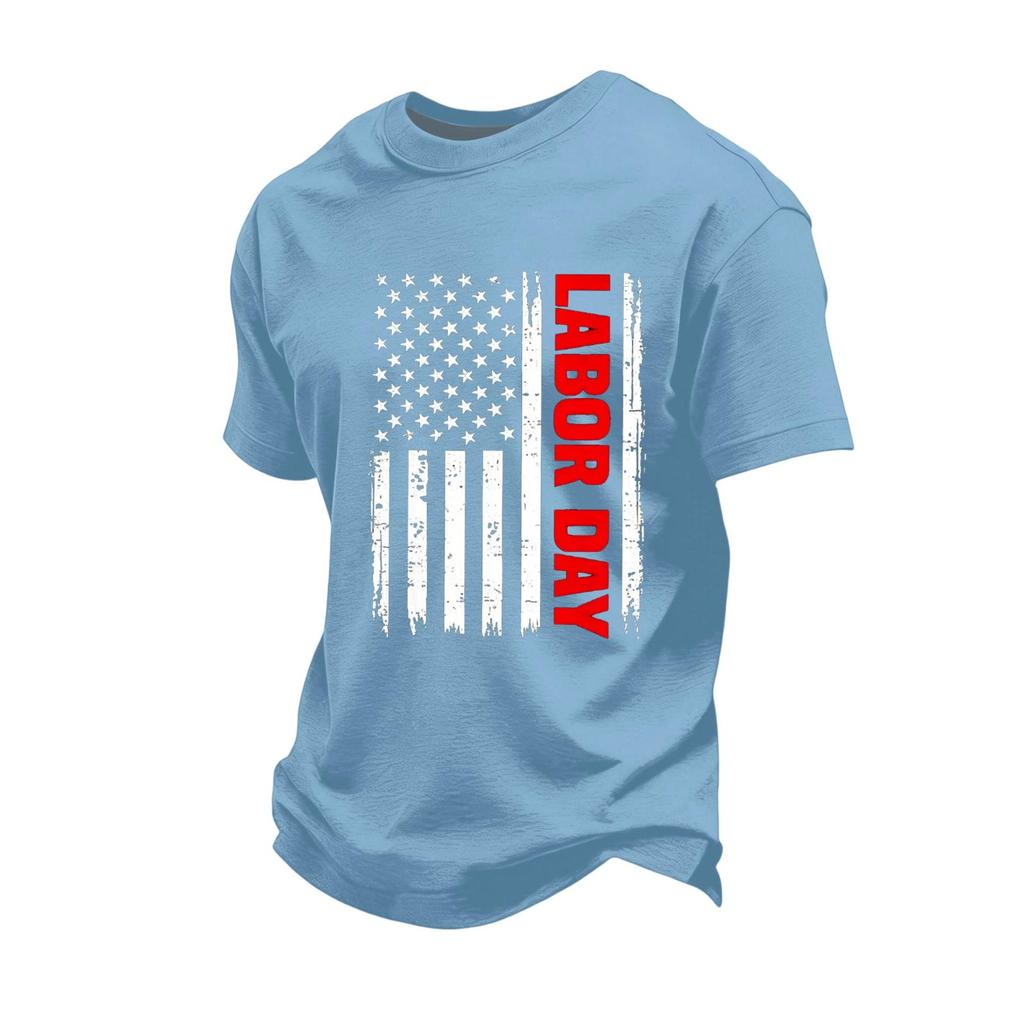Men's Loose Fit Casual Short Sleeve T Shirt Labor Day Printed Graphic Tee Comfortable Workwear Top for Everyday Use