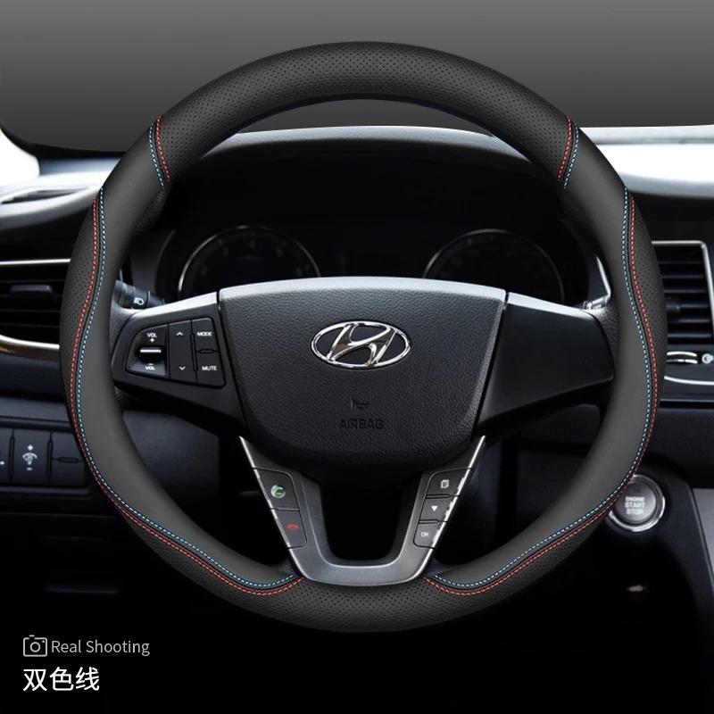 Leather Car Steering Wheel Cover for Hyundai Tucson Nx4 Santa Fe Mx5 Elantra N Palisade Creta Grand Kona 2024 2025 Accessories