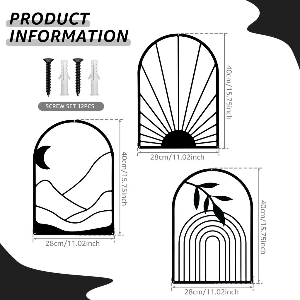 3Pcs Black Metal Wall Decor Decorative Metal Wall Art Decor Rustproof Line Metal Wall Art Artistic Minimalist Wall Decor Metal