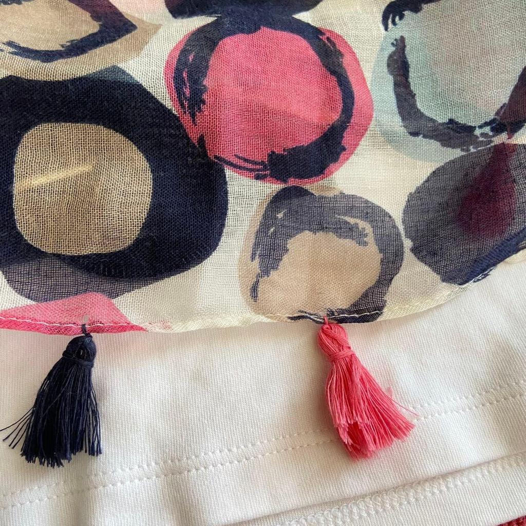 Used Imported large stole, long scarf, viscose, pink & navy, UV protection, air conditioning countermeasure