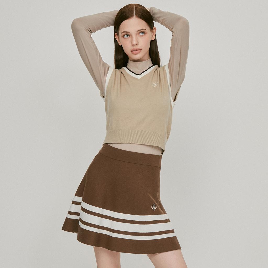 Rick A-Line Contrast Elastic Wool Skirt (Brown)_L3C1-Ns04K