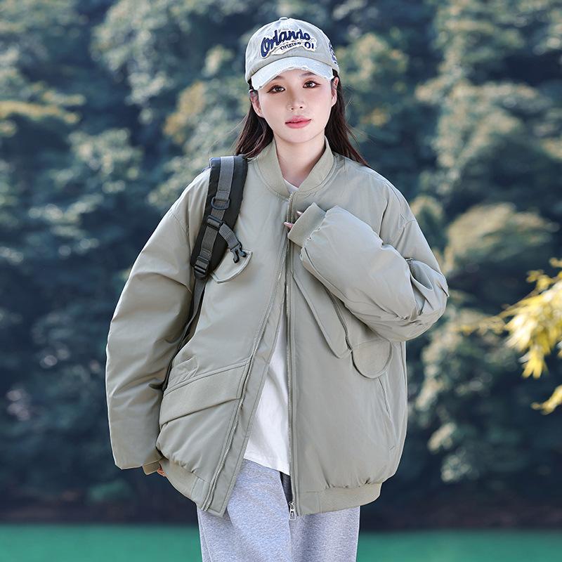 

Реальное фото пара уличная хлопковая одежда чувство дизайна бейсбольная летная одежда женская свободная куртка-спецовка куртка XXL зеленые хаки