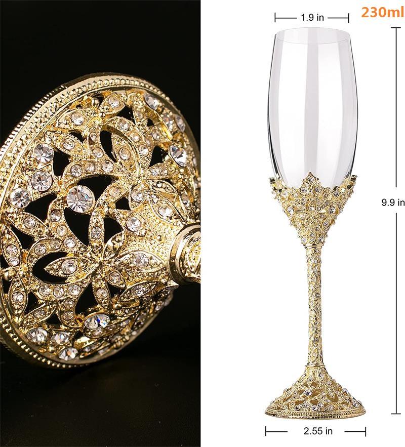 1–2 Stück verkauft Champagnerflöten für die Hochzeit, silberne Toastgläser, Metallsockel, filigranes Muster, schillerndes Kristallglas, Hochzeitsgeschenk