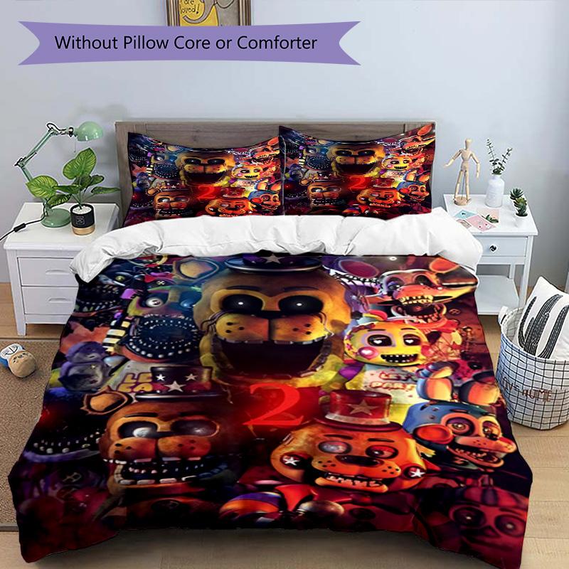 3pcs Duvet Cover Set (1*Duvet Cover + 2*Pillowcase, Without Core), Five Nights At Freddy's Print Bedding Set, Bedroom Decor, All‑Season, Birthday Gift