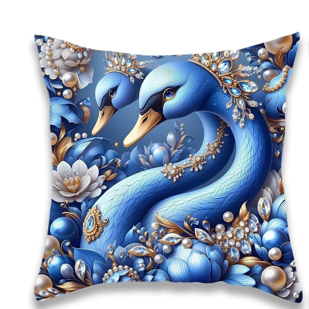 Exquisite Blue Swans Adorned with Jewels Pillowcases for Luxurious Comfort Sofa cushion cover home room decoration