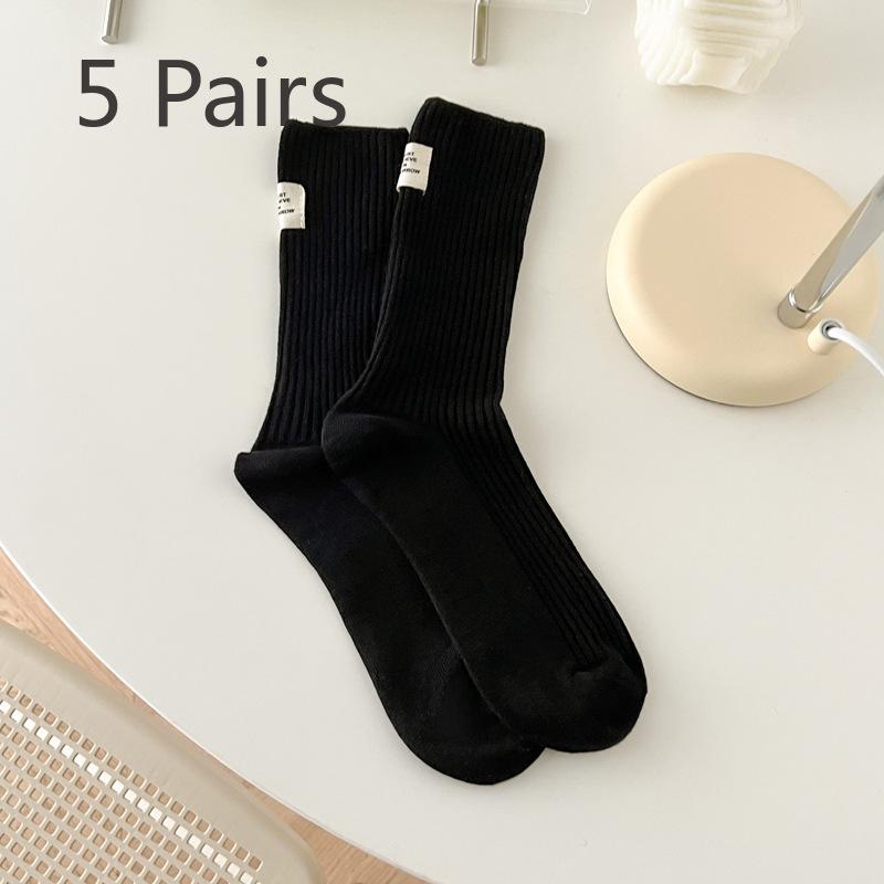 5 Pairs of Women's Spring and Summer New Cotton Heel Cloth Label In The Tube Pile Socks