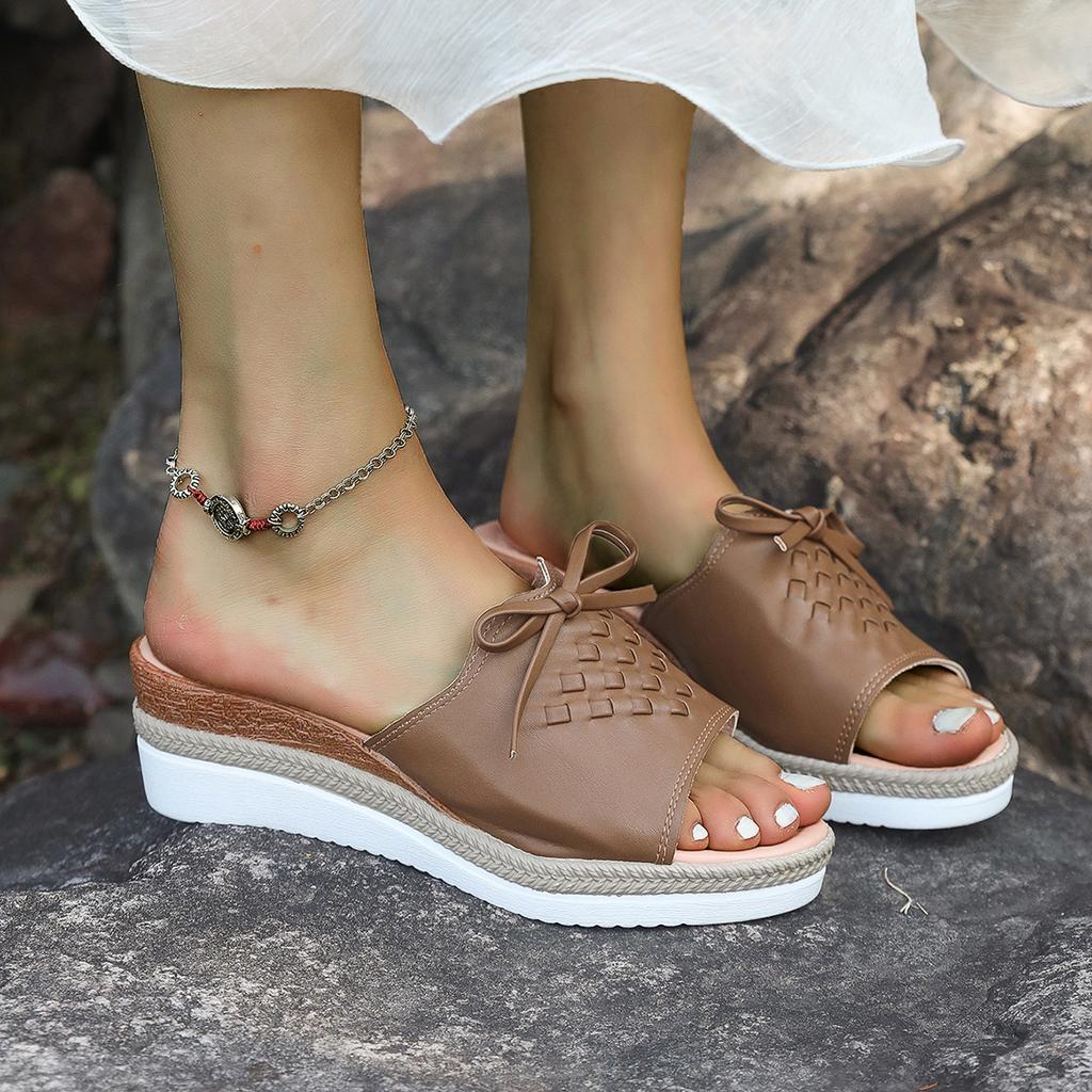 Fashion Female Sandals Hemp Wedge Mujer Platform Sandals Summer New Women Wedges Leather Pu Casual Sandale Woman Footwear Slippers