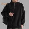 Men Fall Winter Sweatshirt Half Zipper Stand Collar Retro Solid Color Double-sided Velvet Loose Pullover Long Sleeve Top for School Dating And Travel