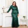 Plus Size Elegant Embroidered Mermaid Dress Round Neck Long Sleeve Lined Back Zipper