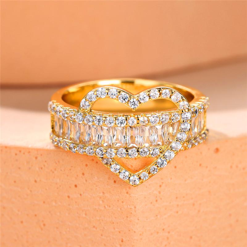 Luxury Female Small Heart Adjustable Open Ring Vintage Engagement Wedding Jewelry For Women
