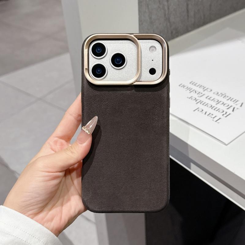 

Для iPhone 17/16 Pro 15 14 Pro Чехол Oudland из замши с ощущением кожи, Встроенный магнитный, 2-в-1 Объектив и подставка, Защита от отпечатков пальцев, Ударопрочный чехол iPhone 17 Pro Max чёрный