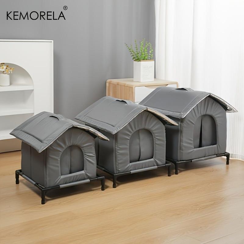 KEMORELA בית חתולים חורפי נייד לחוץ, עשוי בד אוקספורד מבודד, עיצוב עמיד ברוח, מתקפל להרכבה קלה, עבור חתולי רחוב