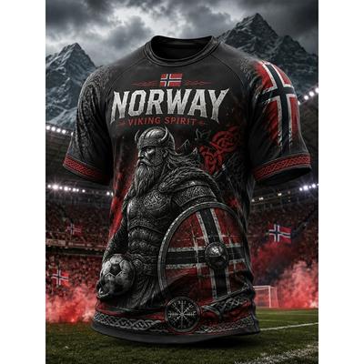 Retro Soccer Jersey Distressed Norse Warrior Football Graphic Sleeve Rune Pattern Red Celtic Trim Casual Fan 3d Print Top