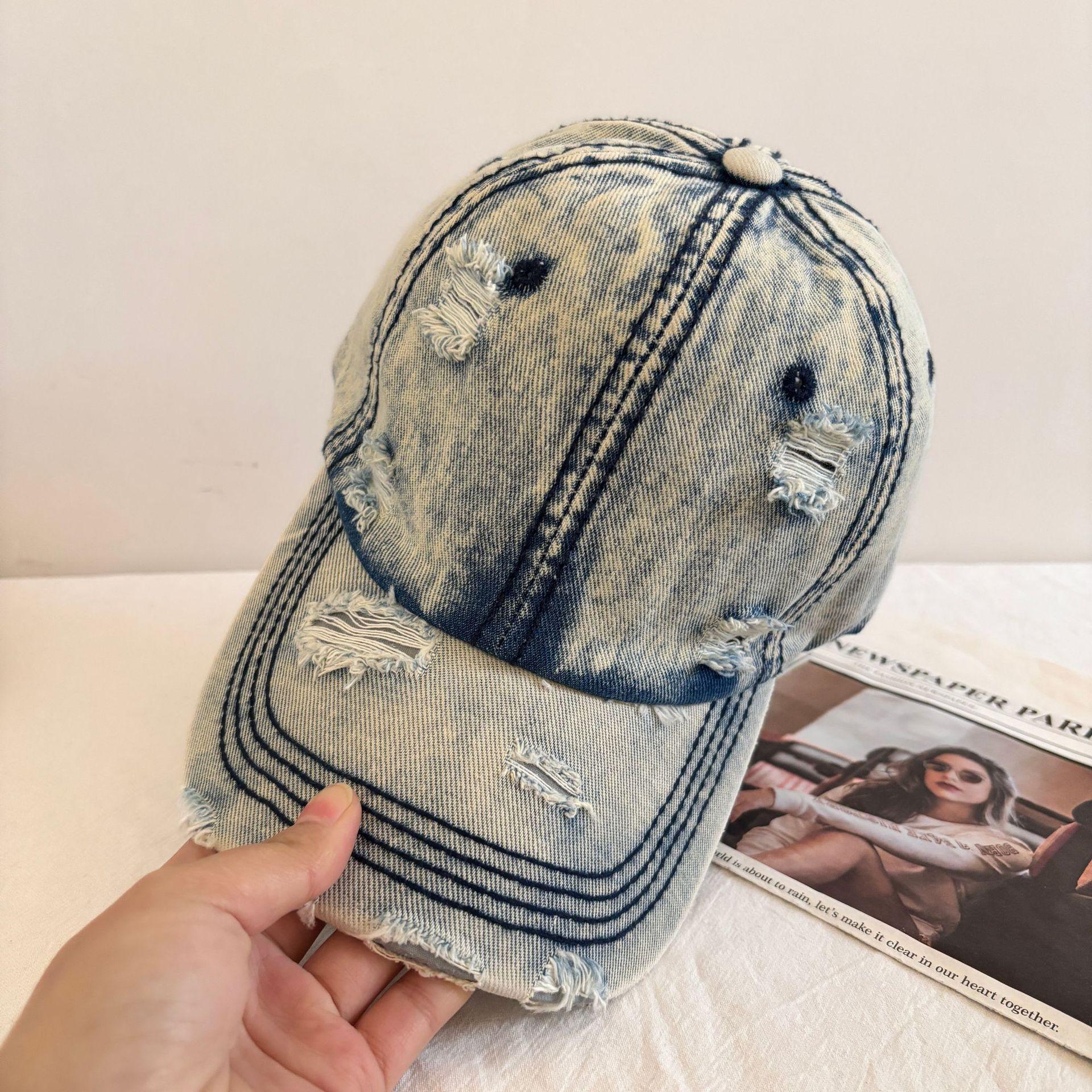 

Fashion Ripped Rough Edge Trendy Brand Baseball Cap Street Retro Washed Cap Men and Women M（56-58cm） светло-синий