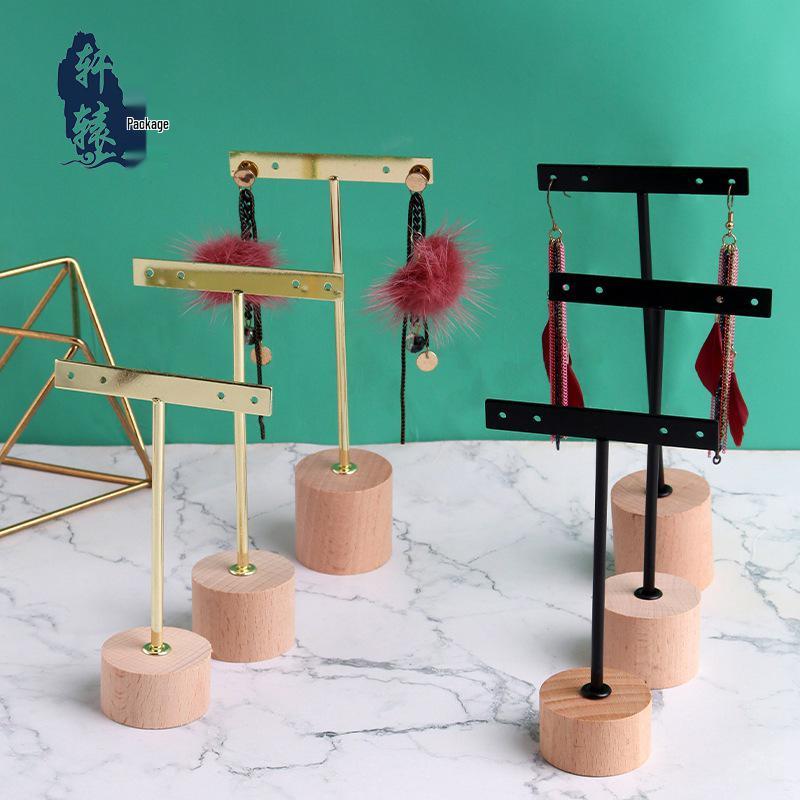 Detachable Wood & Metal Jewelry Display Stand with Round Base - Gold and Black Options