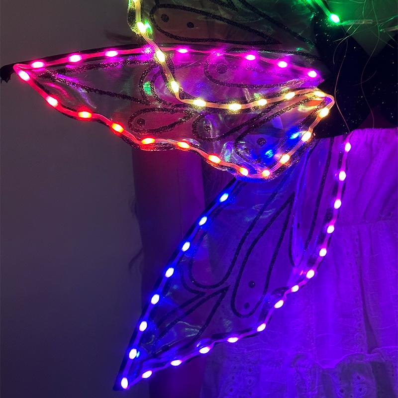 Bunte LED-Fee Flügel Leuchtende Schmetterlingsflügel Cosplay Engelsflügel für Mädchen Tanzaufführung Kostüm Zubehör