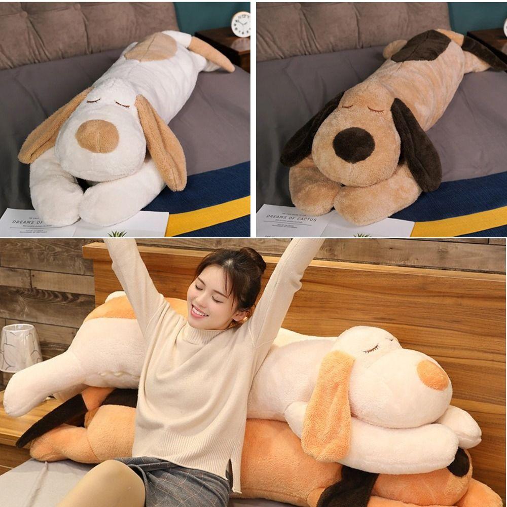 Cachorro de Pelúcia Longo 60/110cm Deitado Marrom Acompanhante de Sono Algodão Pluma Almofada de Pelúcia de Cachorro Presente