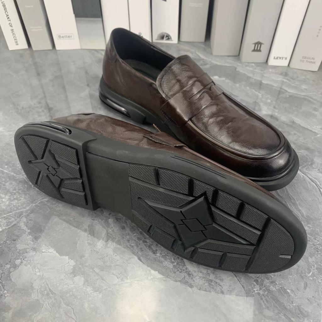 High-end Men's Shoes 2025 Spring New Cowhide Thick-soled Formal Business Shoes Non-slip One-pedal Casual Leather Shoes Men