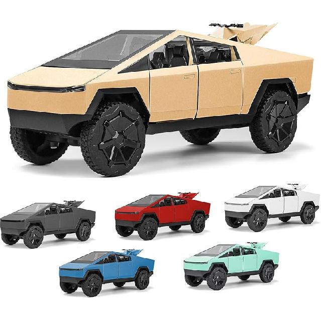 Cybertruck Toy Car,1:24 Zinc Alloy Pull Back Toy Car with Sound and Light,Cyberquad Display Model,Gifts for Boys and Girls (Silver)