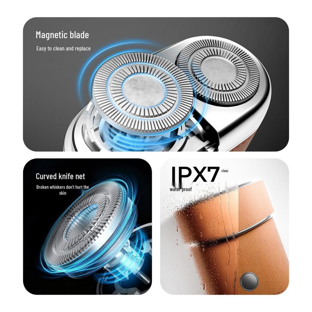 Portable Waterproof Electric Shaver with Leather Case - Men's Gift Set