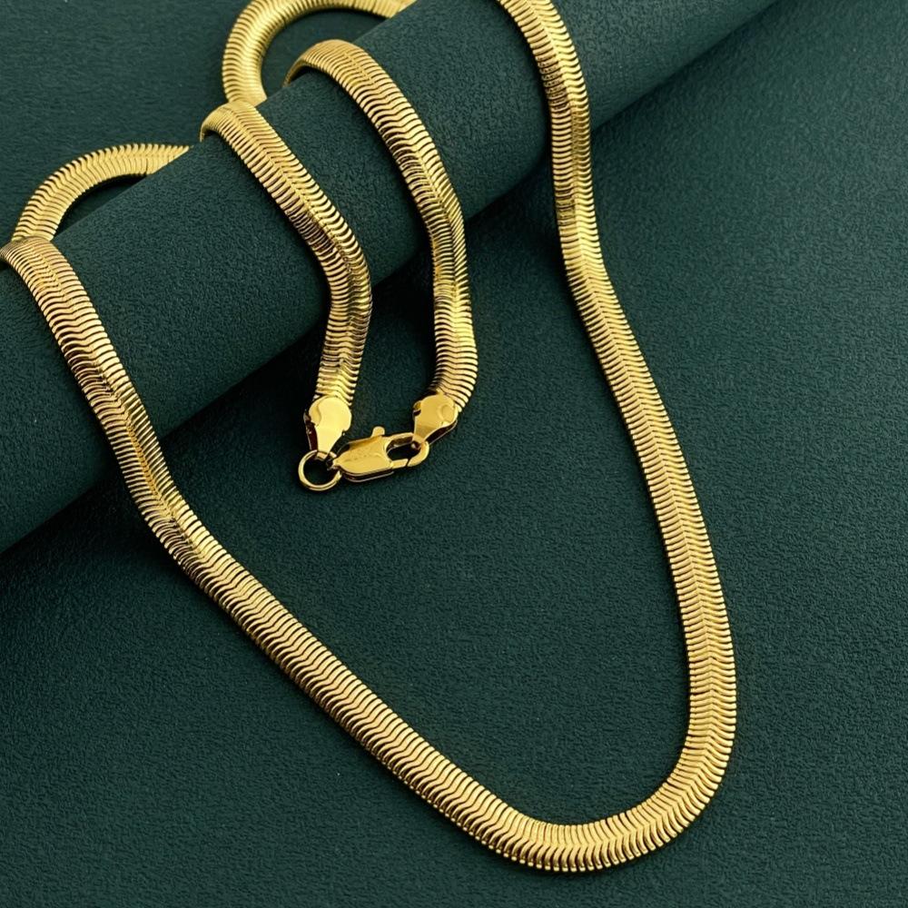 6MM Snake Bone Flat Necklace Women's 24K Gold AU999 - Versatile Snake Bone Chain, Ideal for Matching Pendants