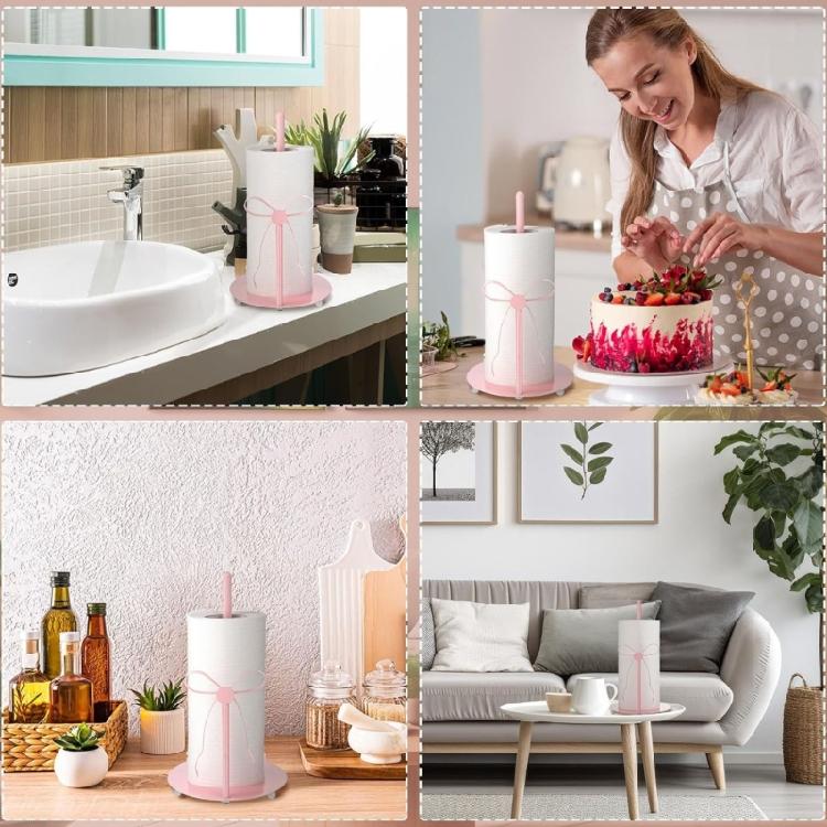 Fashionable Paper Towel Holder With Unique Bows Decorative Pink Bows Shape Tissue Holder Bathroom Tissue Stand