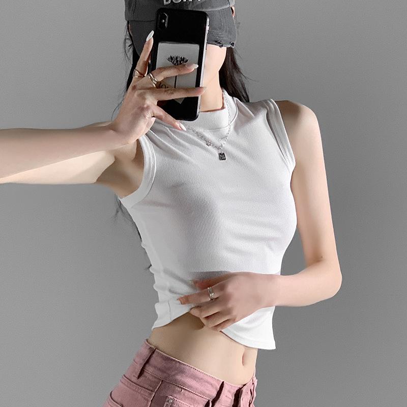 Elegance Stylish Vest Round Neck Camisole Undershirt Female Summer Thin Section Outside Wear Inside The Threaded Bottoming Shirt Slim Sleeveless Tops