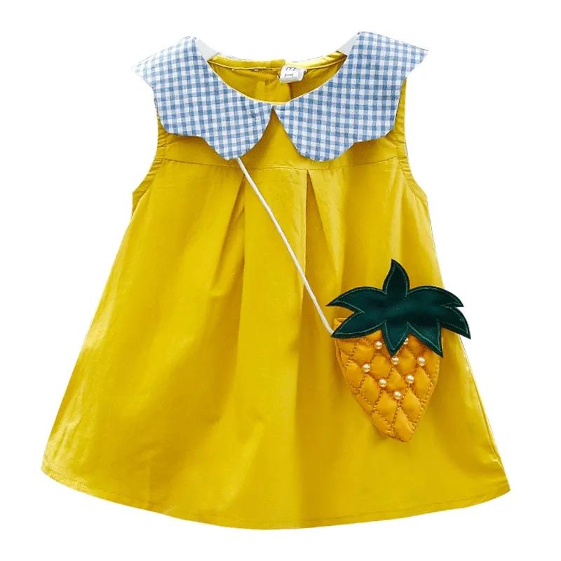 Dětské oblečení Dívčí šaty Letní dívčí Dětské princeznovské šaty Bez rukávů Kulatý výstřih Sukně ve tvaru A Žlutá ananasová sukně