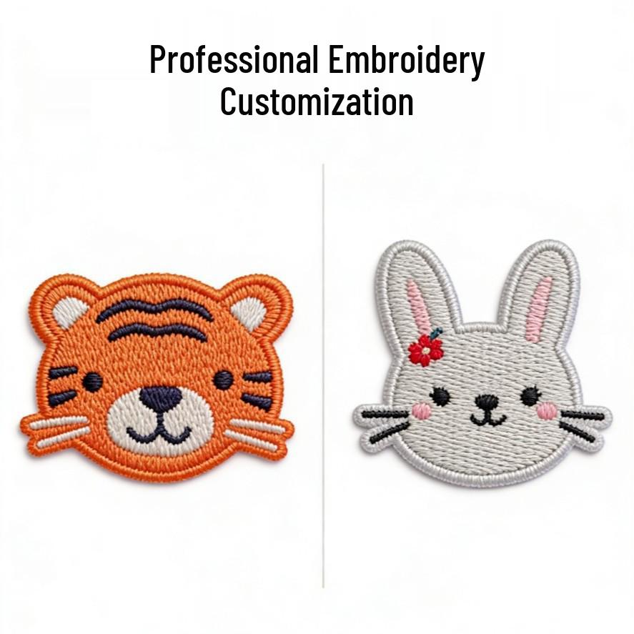 Cartoon Animal Head Embroidery Patches for Kids' Clothes and Bags