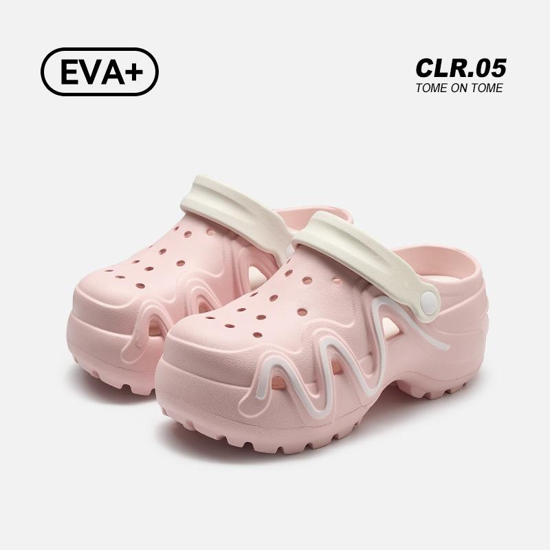 Hole Shoes Women's Fashion Versatile Summer New Wear Non-slip Beach Sandals Heightened Thick-soled Bag Head Slippers