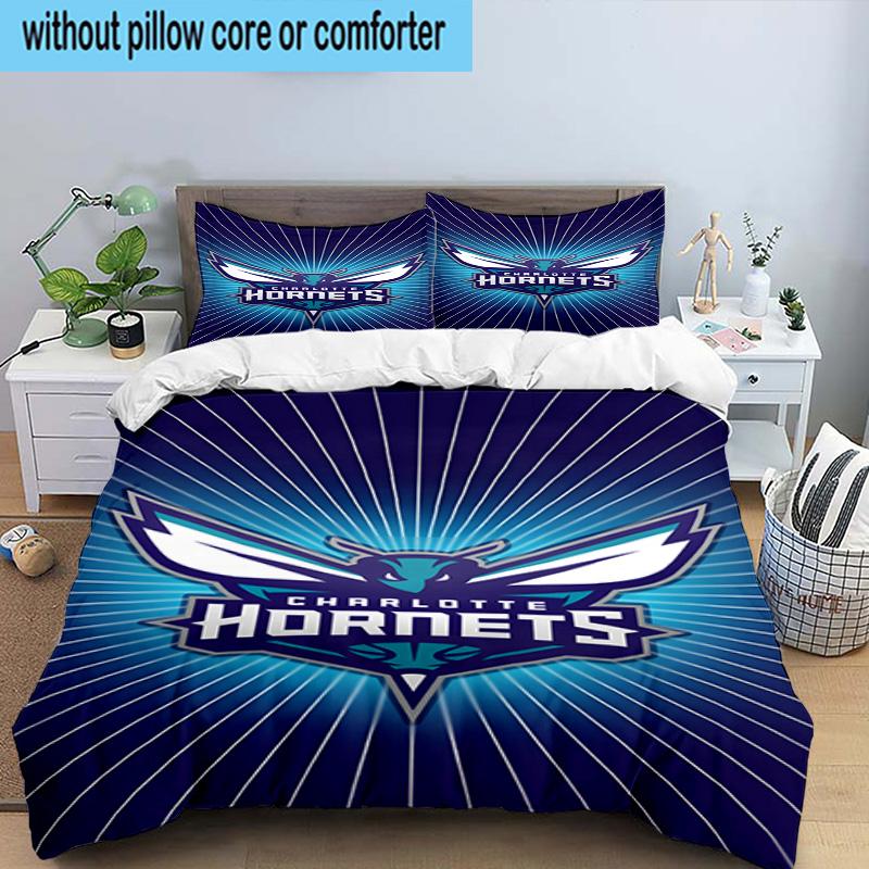 Charlotte-Hornets Logo Printed 3PCS Bedding Set, Includes A Duvet Cover and Two Pillowcases for Bedroom, Suitable for All Seasons Fan Gifts