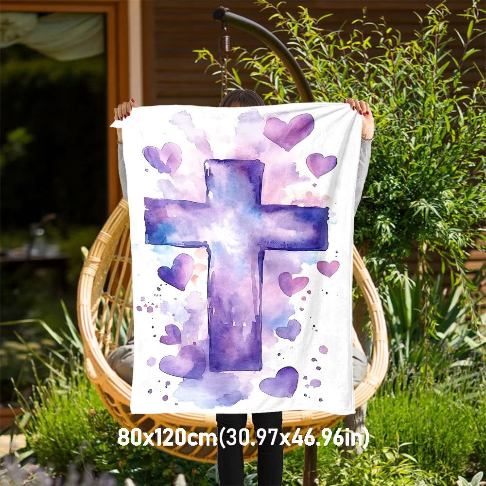

1pc cross hearts Outdoor Flannel Blanket Soft Warm All-Season Throw for Sofa Bed Car Camping Office, Cozy Gift Idea1296S 80x120cm(31x47inch)