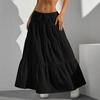 Women Long Skirt Spring Summer Middle Waist A Line Flowy Swing Skirt Breathable Solid Color Elastic Waist Drawstring Pleated Casual Skirt