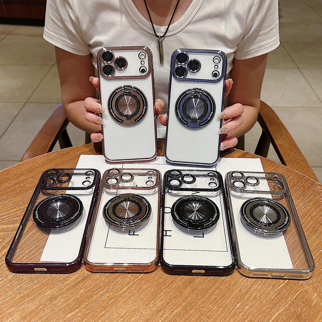 iPhone17PROMAX Electroplated Rotating Ring Magnetic Stand Case - Compatible with Apple 16 & 15 Soft Protection