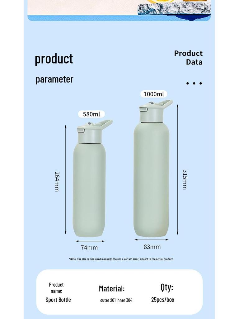 Portabel Bergsklättring Dubbelskikt Isolerad Sportvattenflaska, 304 Rostfritt Stål, med Handtag och Liten Öppning.