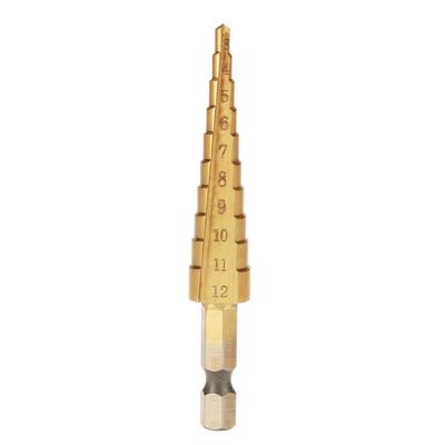 1Pcs High Speed Steel Step Cone Drill Bit Hole Cutter Hex Shank Titanium Plating Drill(312mm)