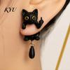 Lustige schräge Alltagsaccessoires 1 Paar Schwarze Katze Mittelfinger Ohrringe für Damen, 3D-gedruckte niedliche matte Textur Tierohrringe, Lustiger Gothic Front