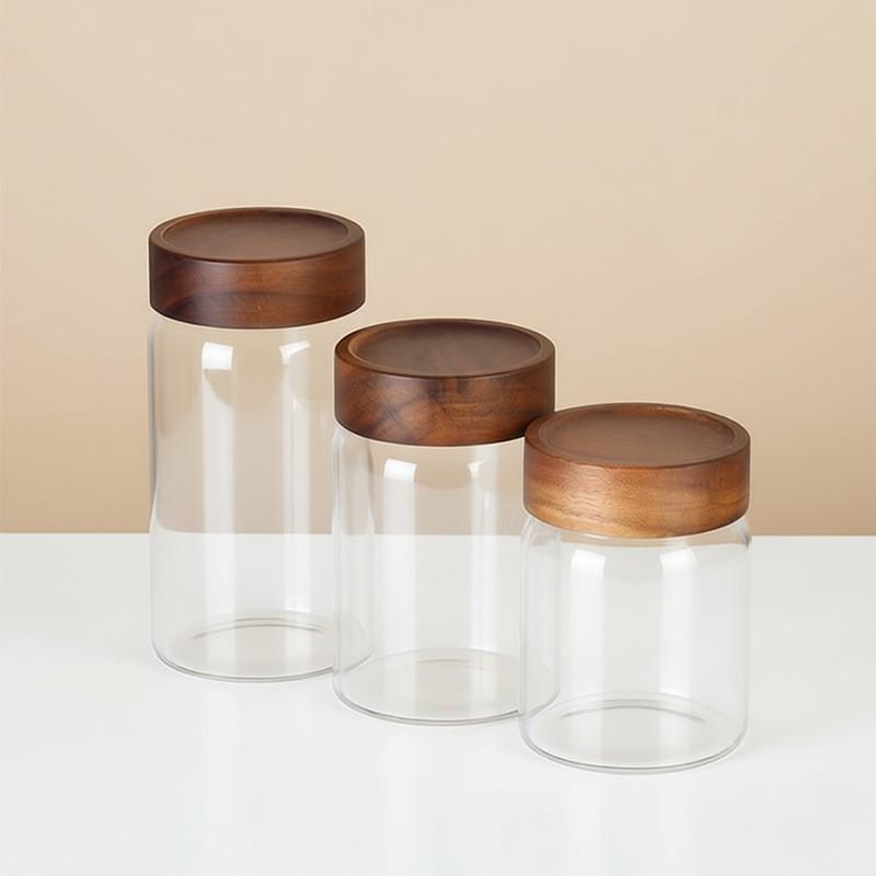 Acacia Wood Lid Glass Storage Jar - Moisture-Proof, Transparent, High-Quality Borosilicate for Tea & More