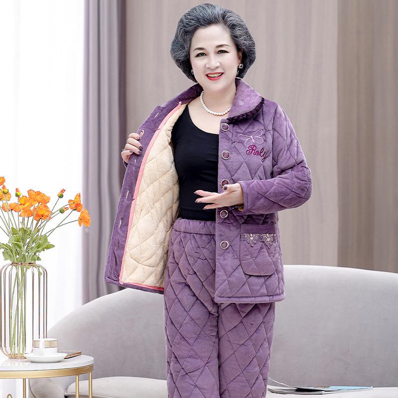 

Women s Winter Pajama Set: Velvet-Lined, Warm Cotton for Middle-Aged & Elderly Moms - 2 Pieces XL (Recommended for 100-120 lbs)