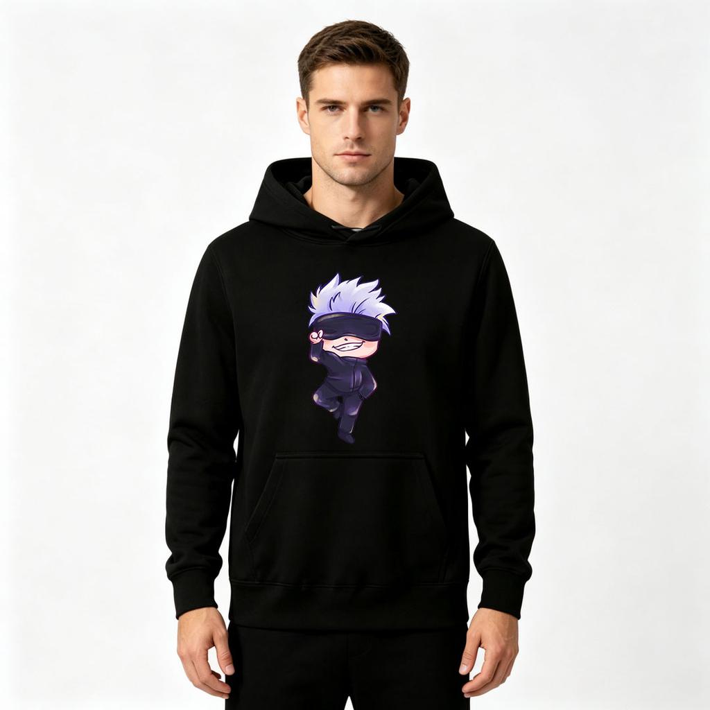 Men's Printed Pullover Hoodie, Casual Anime Chibi Character Graphic Long Sleeve Hooded Sweatshirt for Daily Wear