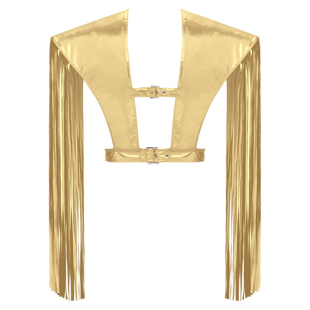 Unisex Metallic Shiny Shoulder Shrugs Tassel Fringe Adjustable Armor Shawls