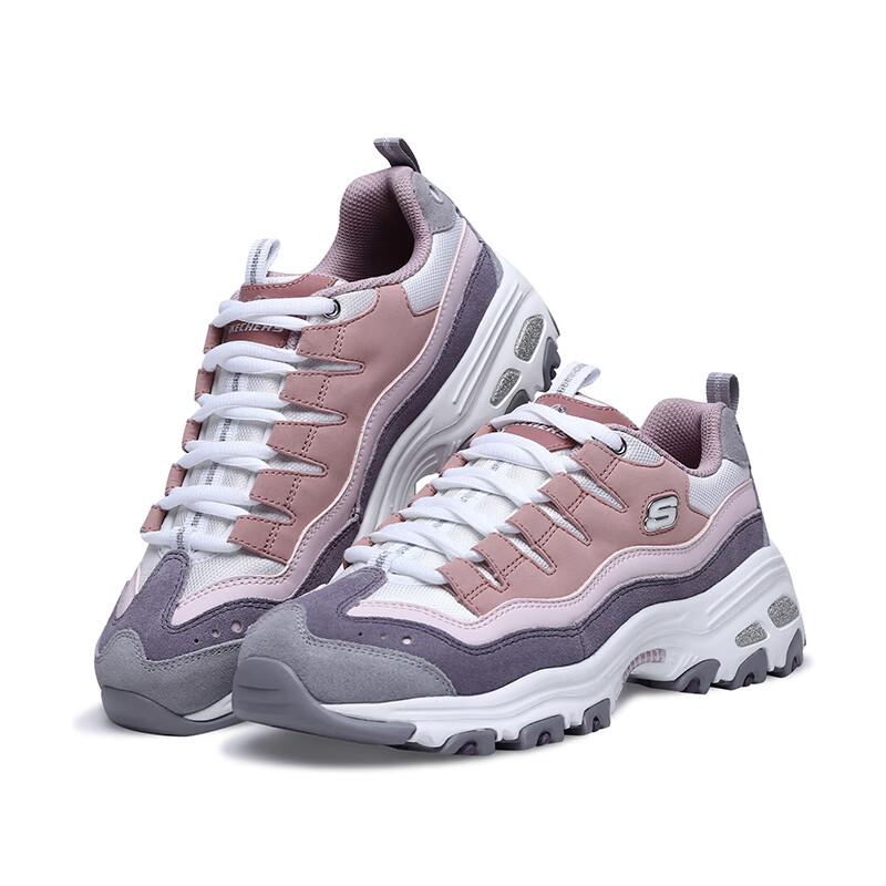 Skechers DLites Comfortable Versatile Durable Breathable Low-Top Casual Shoes Women Sneaker Pink Gray White 13141-PKPR
