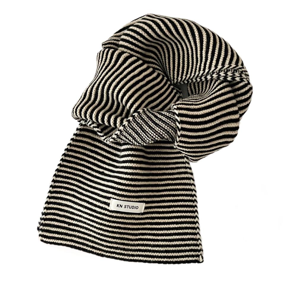 Black and white striped season classic retro basic knitted scarf fashionable versatile warm neck protection wool scarf