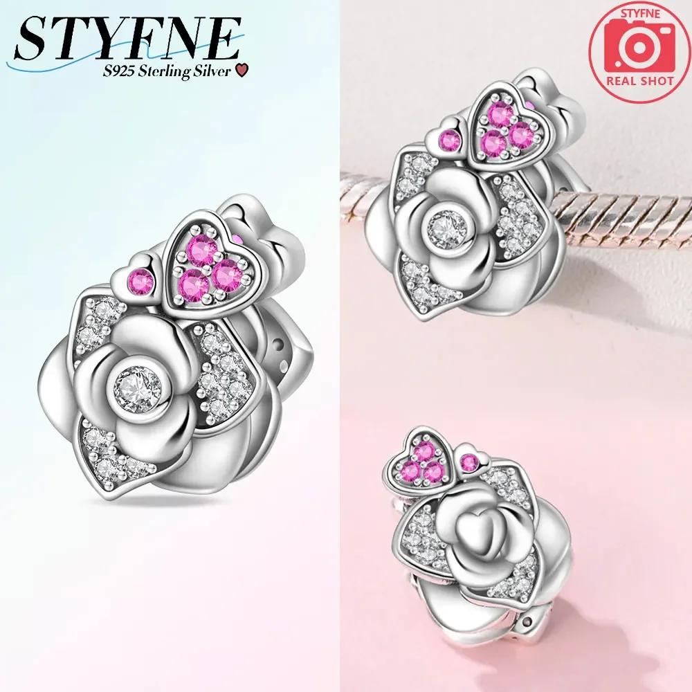 

Gold Rose Red Flower Heart Pendant Moon Original Copper Bead Charm Fit Bracelet Women Anniversary Gift Diy Accessory Jewelry