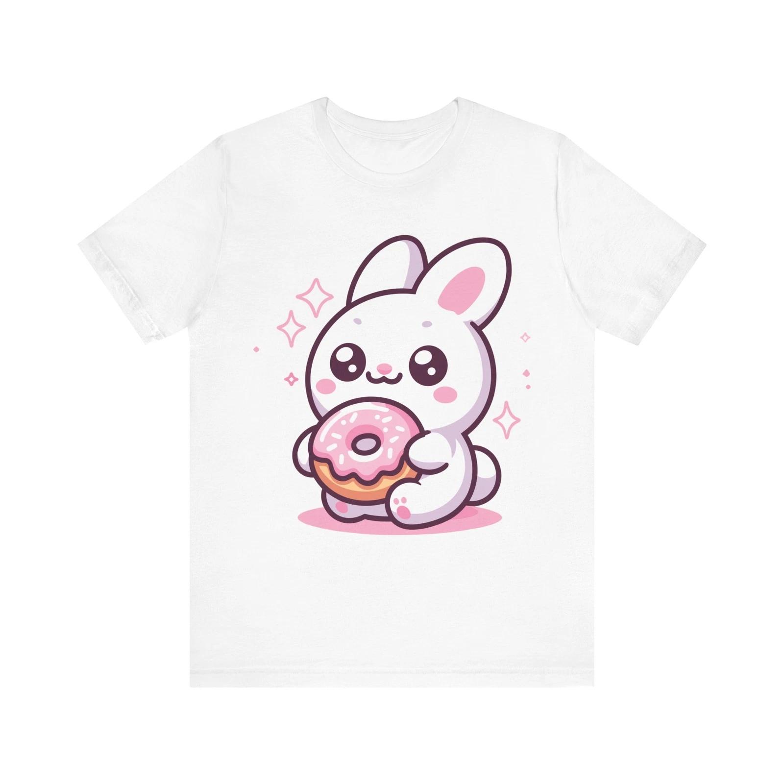 Kawaii Bunny with Pink Donut Cute Pastel Cartoon Art T-Shirt 4XL