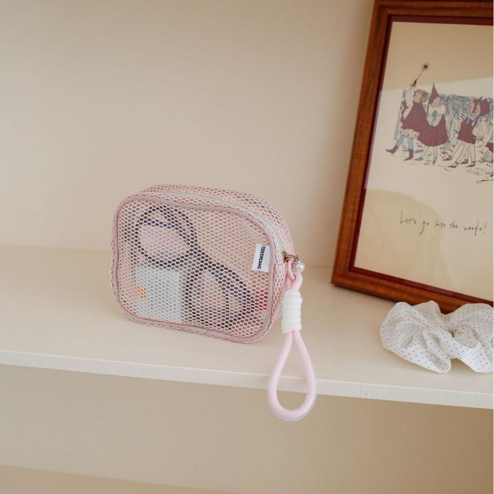 Large Capacity Mesh Cosmetic Bag Solid Color Pillow Makeup Pouch Transparent Makeup Bag  Outdoor